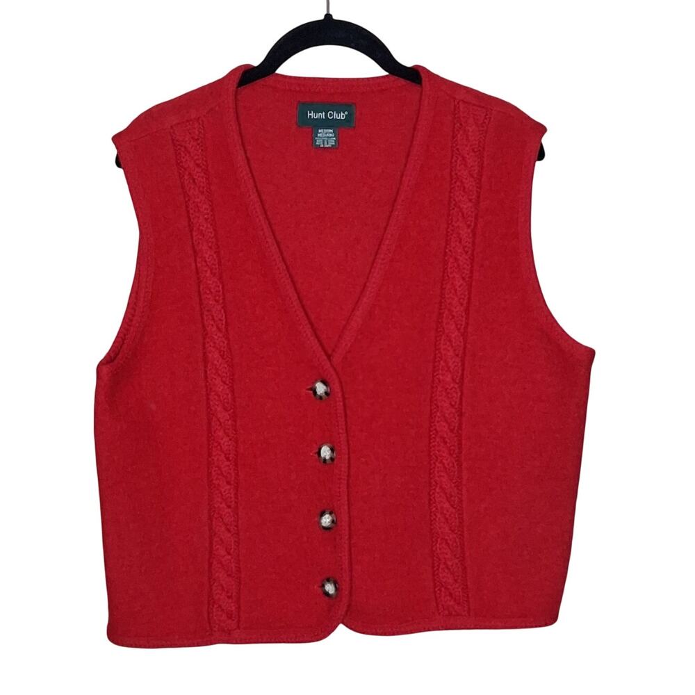 Ladies Hunt Club 100% Wool Red Cable Knit Vest Size Medium